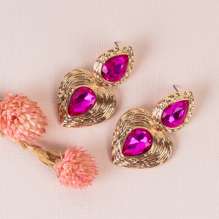 1332 - Heart Earrings - Fuchsia