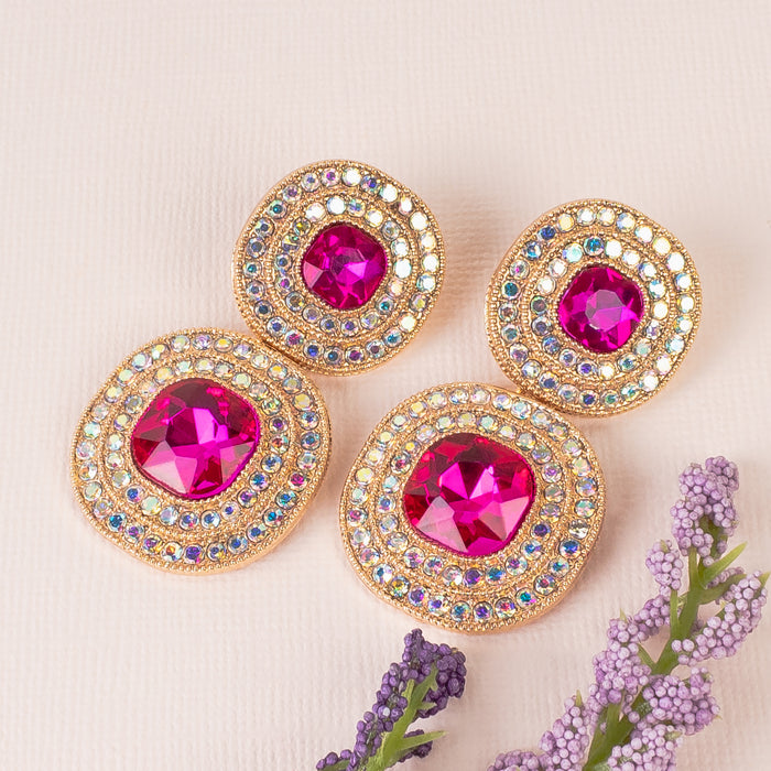 1343 - Rhinestone Earrings - Fuchsia