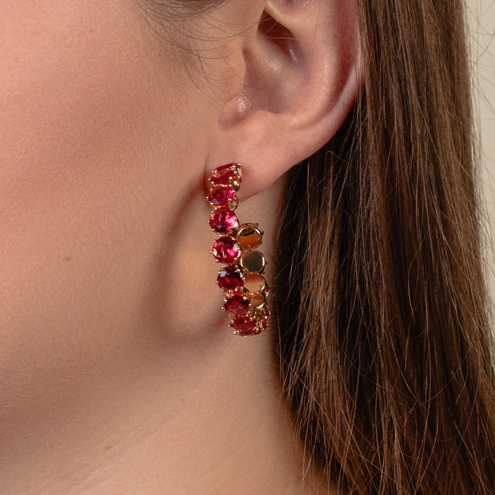 1393 - Crystal Hoop Earrings - Fuchsia