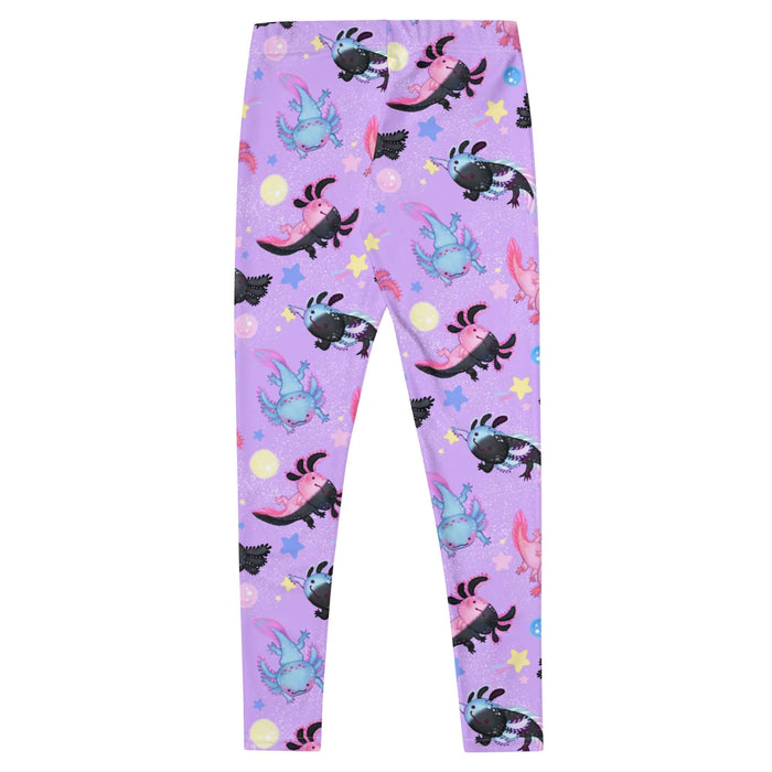 Axolotl kawaii leggings with pastel axolotls and cosmic glitter