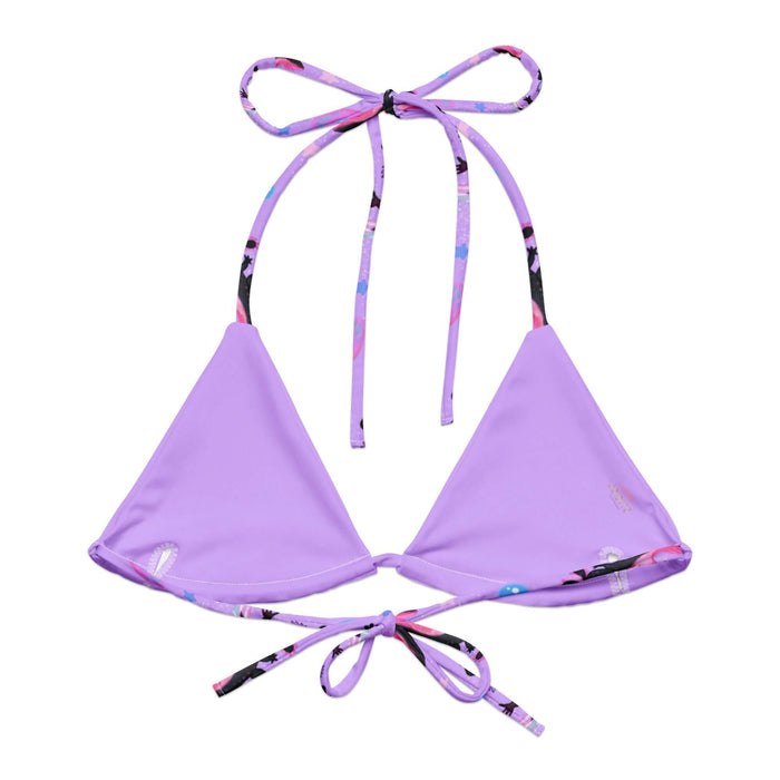 Axolotl kawaii padded string bikini top with pastel pink and blue axolotls and golden stars