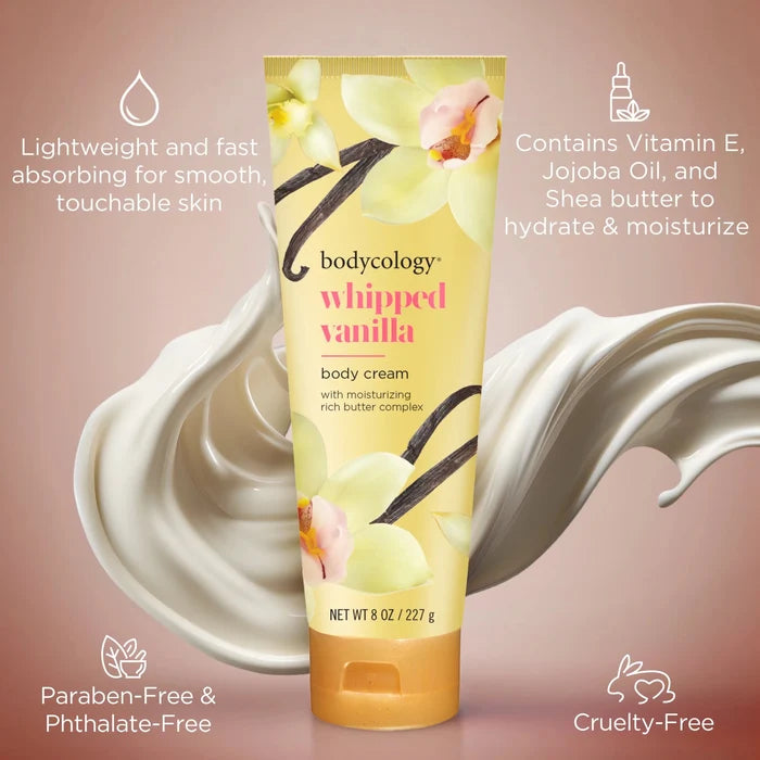 Bodycology Shea Butter Body Cream Whipped Vanilla 227g كريم الجسم بزبدة الشيا من بوديكولوجي برائحة الفانيليا المخفوقة - Princess Cosmetics Qatar