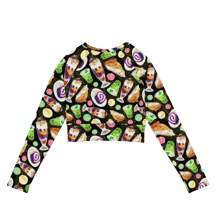 Filipino Dessert kawaii long-sleeved crop top with ube ice cream scoops and buko pandan drinks
