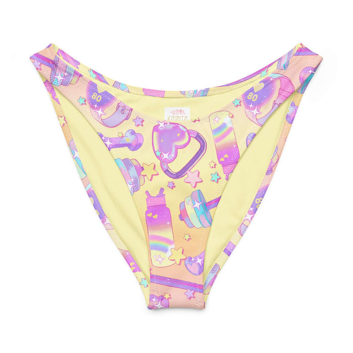 Glitter Gains kawaii V-cut bikini bottom with heart-faced fitness watches and tiny sparkles