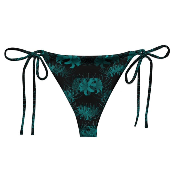 Higanbana gothic string bikini bottom in teal with teal spider lilies on black