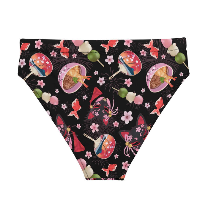 High-waisted Matsuri kawaii bikini bottom with paper fans and hanami dango
