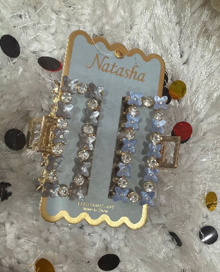 Metal hair claw clips with rhinestone and faux pearl embellishments, Natasha brand