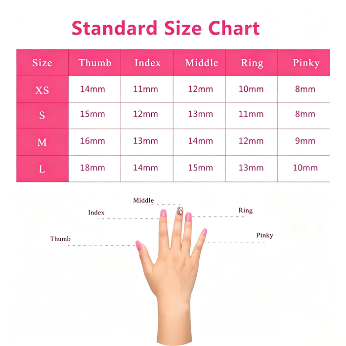Seamergo pressโon nails standard size guide chart