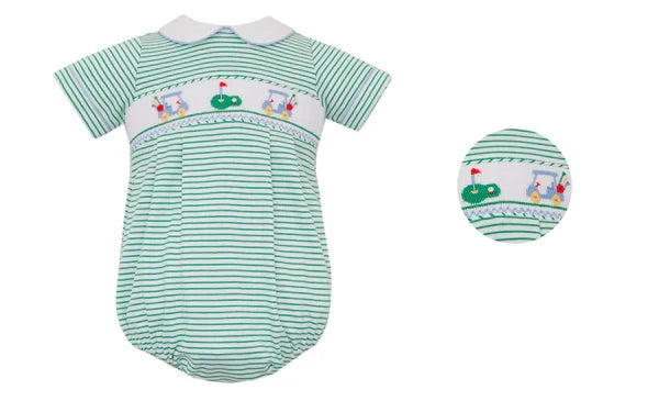 Petit Bebe Golf Smocked Green Knit Bubble