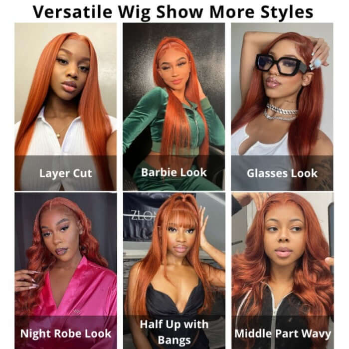 copper brown human hair wigs offering volume and luxurious texture.