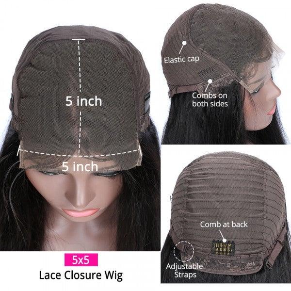 QVR Glueless Piano Highlight Straight 5x5 Lace Closure Wig Layered Cut Human Hair Brown Mix Blonde Wigs
