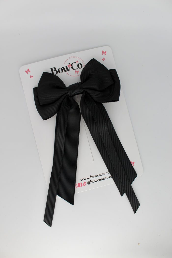 School Bow Black Streamer Tail Bow - Clip