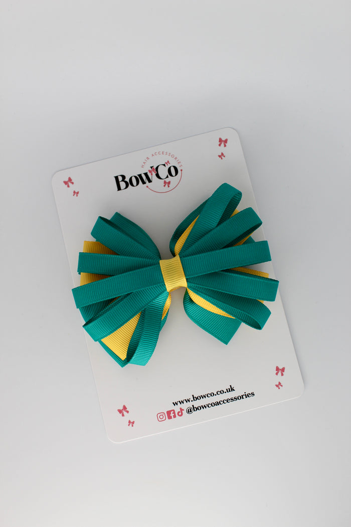 School Bow Jade Green and Yellow Gold - Spiral Bow - Clip