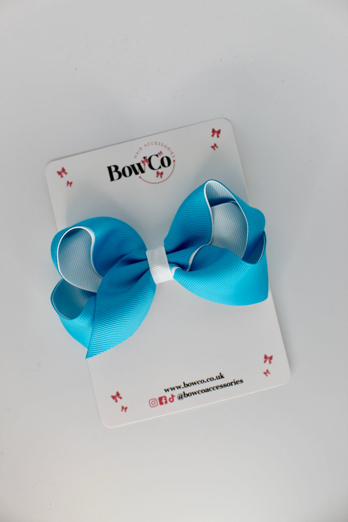 School Bow Turquoise and White - Loop Bow - Clip
