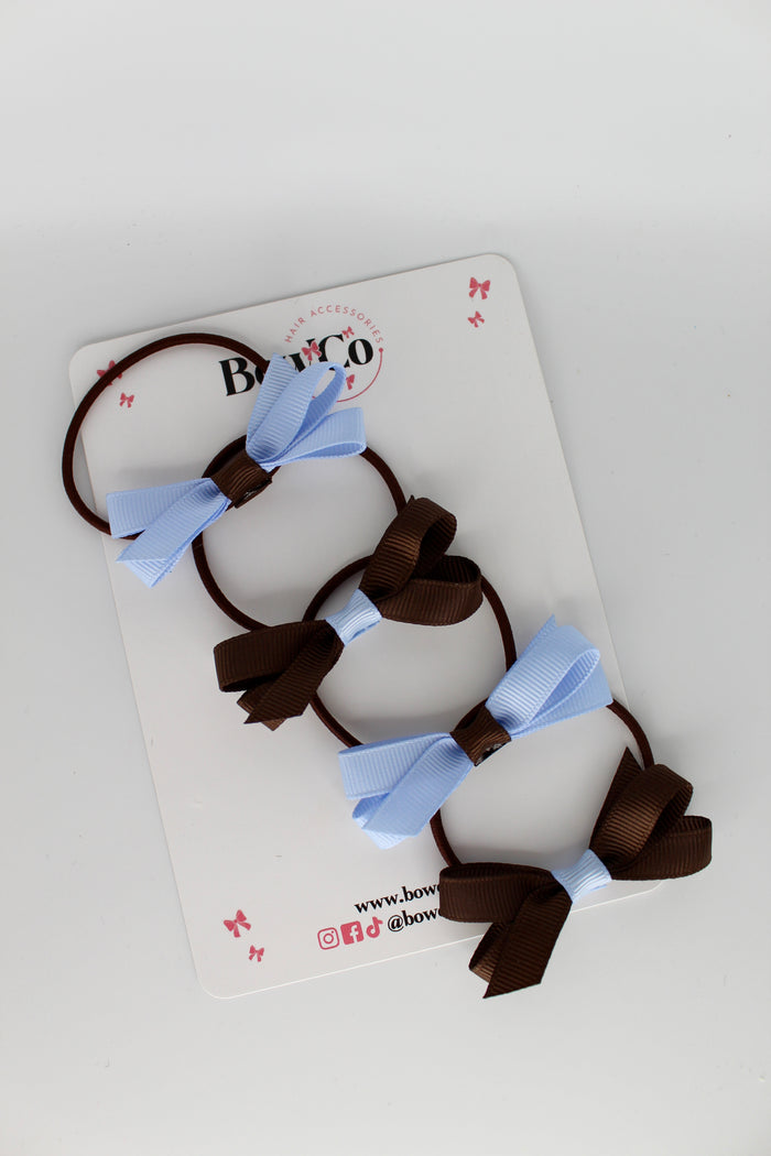 School Bows Bluebell and Brown - Ballerina Bows - Set of 4 - Elastic