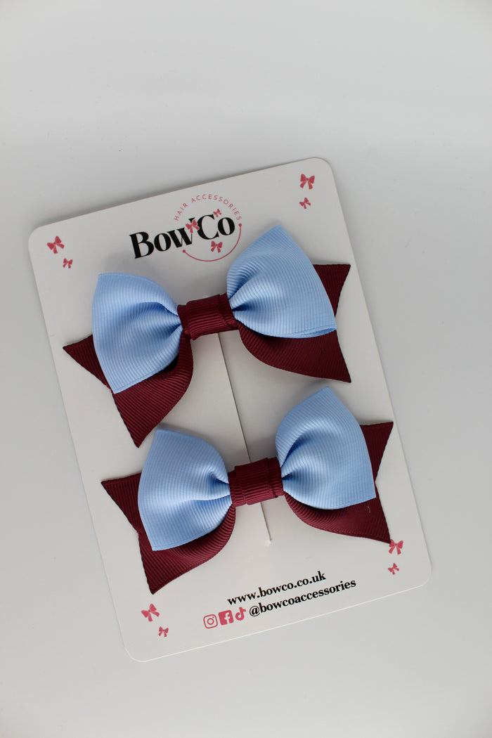 School Bows Burgundy and Bluebell - Bow Tail Set - Clip