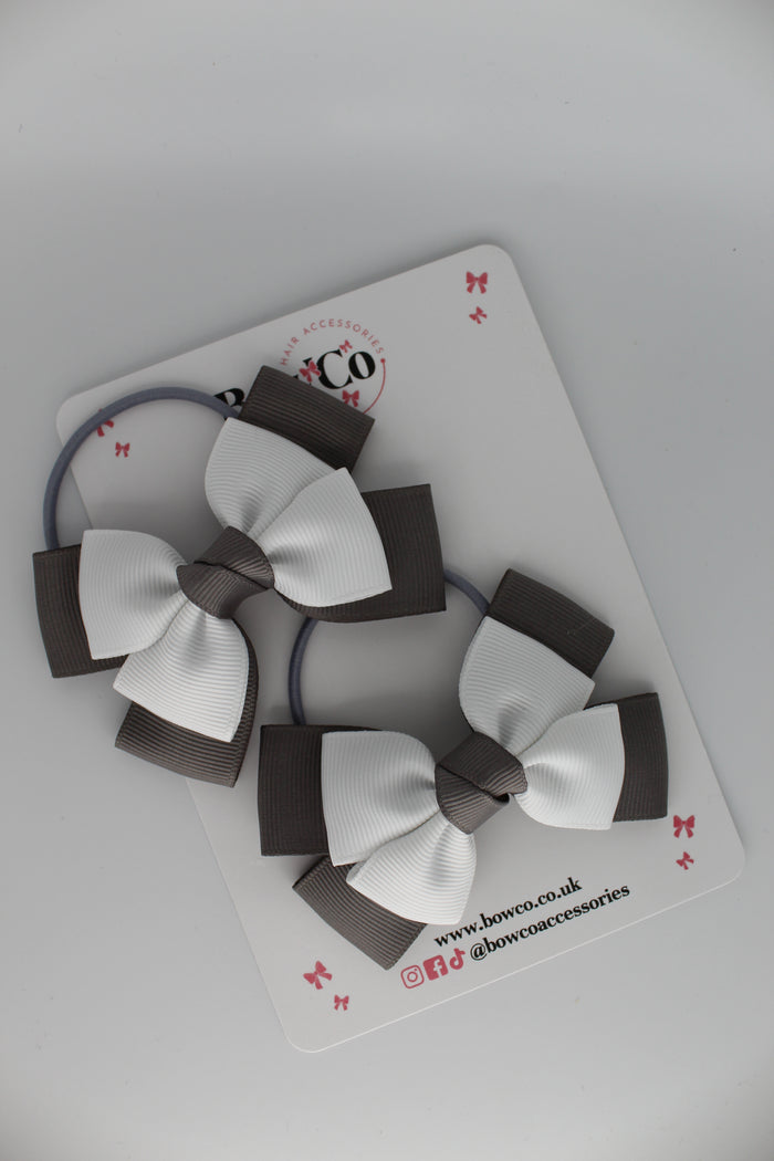 School Bows Metal Grey and White - Layer Bow Set - Elastic