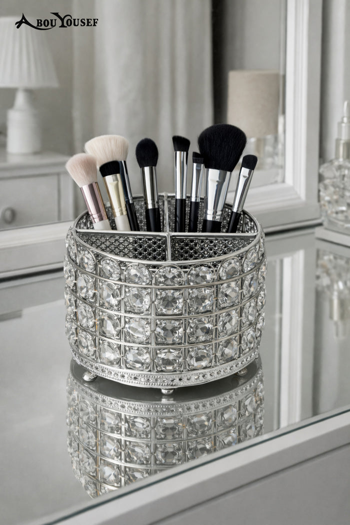 Silver makeup brush organizer