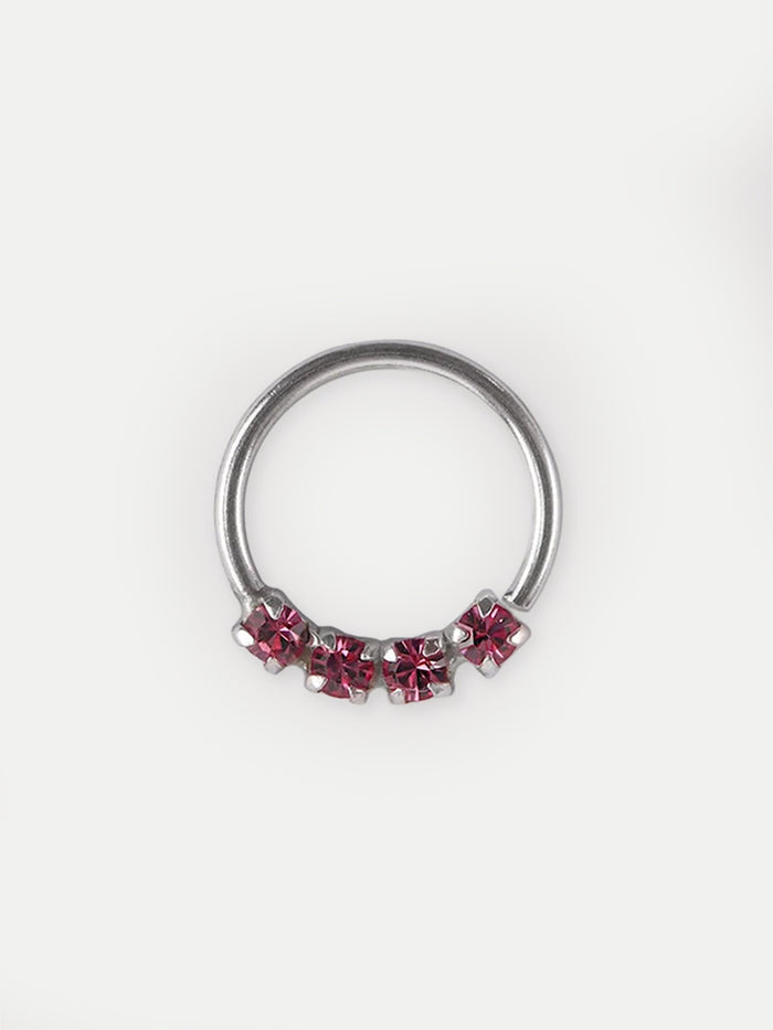 Six Gem Sterling Silver Split Ring 18G | Pink-Image 1
