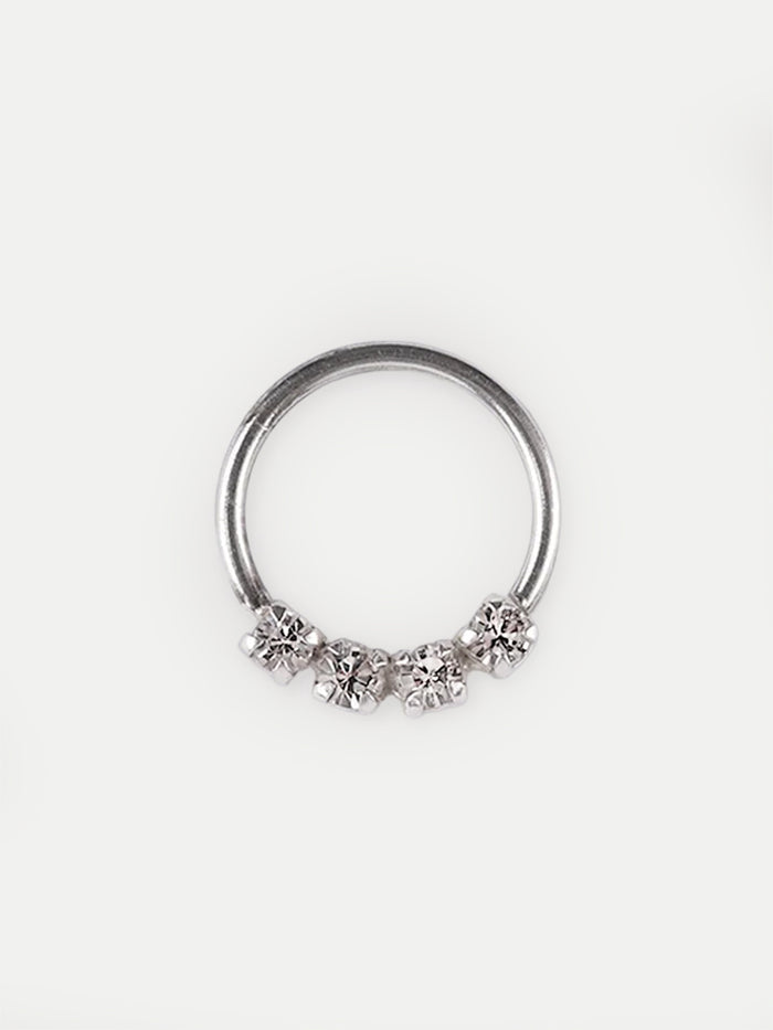 Six Gem Sterling Silver Split Ring 18G | Clear-Image 1
