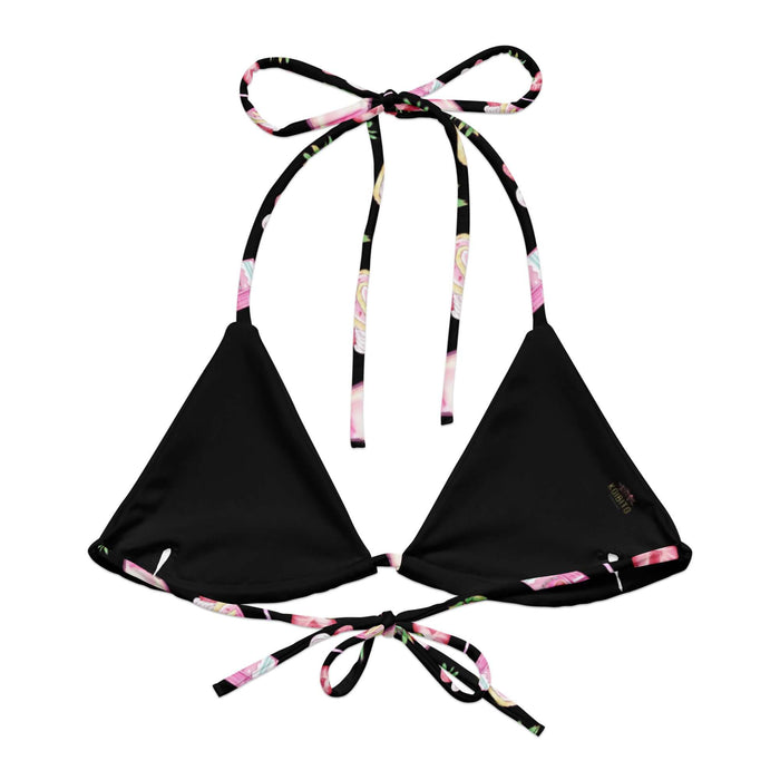 Pink kawaii Strawberry string bikini top with whipped cream swirls and macarons
