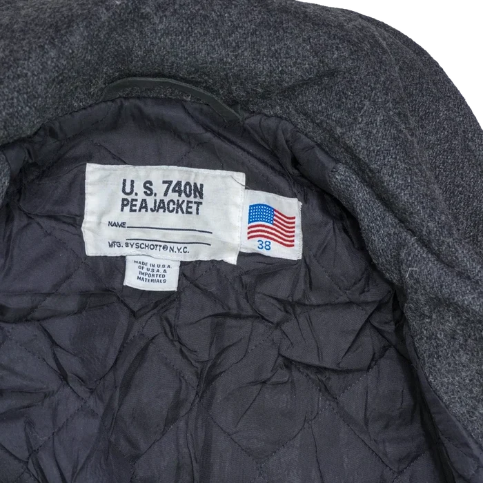 US Made Schott 740N Grey Pea Jacket - 38, Small - Army & Outdoors - Great Coats