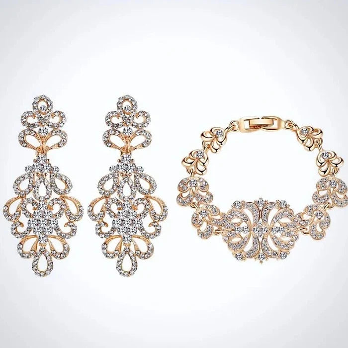 Wedding Jewelry - Cubic Zirconia Bridal Bracelet and Earrings Set - Available in Silver and Gold