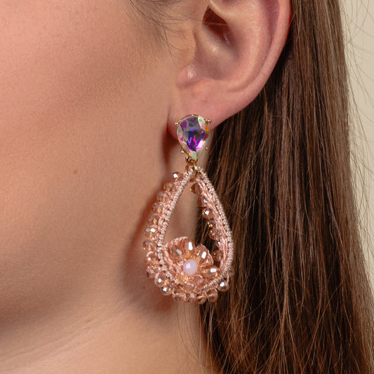 1305 - Beaded Drop Earrings - Pink