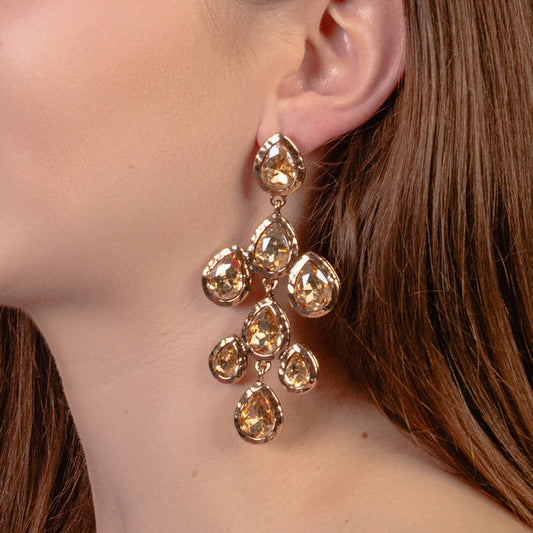 1333 - Crystal Drop Earrings - Gold