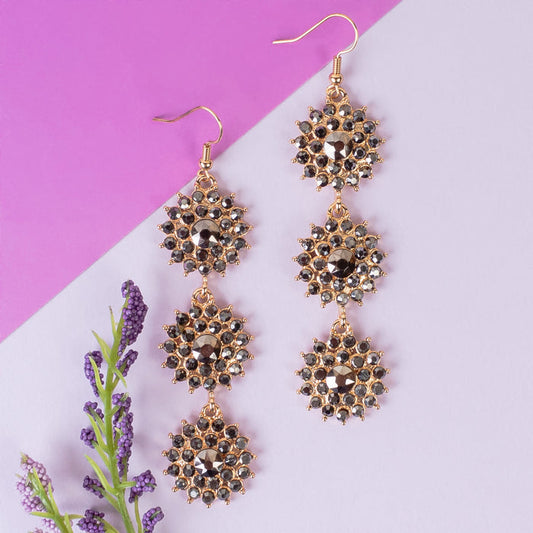 1334 - Flower Earrings - Black
