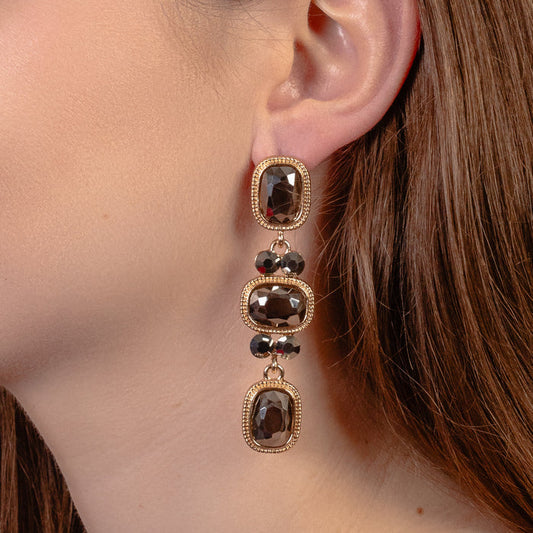 1350 - Crystal Drop Earrings - Black