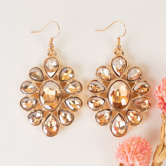 1379 - Crystal Flower Earrings - Gold