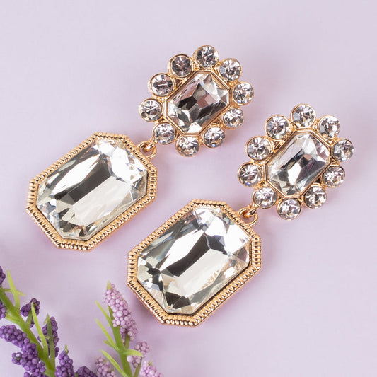 1381 - Crystal Drop Earrings - Clear