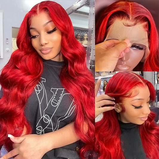 qvr wigs 32 inch red lace front body wave for bold looks