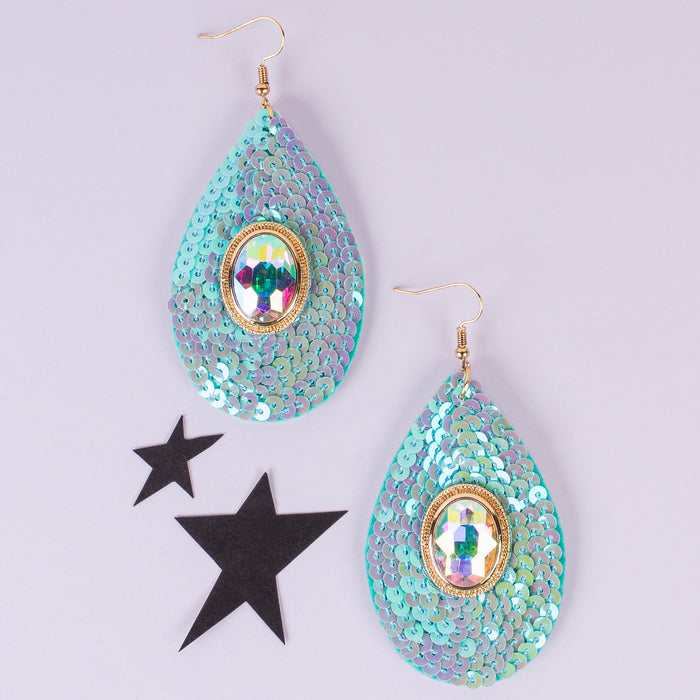 93292 - Sequin Drop Earrings - Turquoise