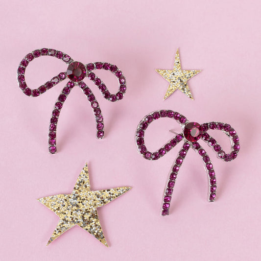 93390 - Crystal Bow Earrings - Purple
