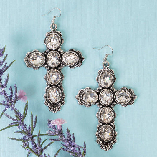 93463 - Crystal Cross Earrings - Clear