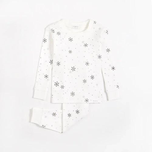 Petit Lem baby girls Snowflake pajama set in Off-White with matching pants and organic cotton rib.