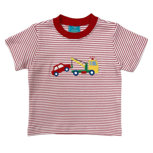 Claire & Charlie Tow Truck Red/White Stripe T-Shirt