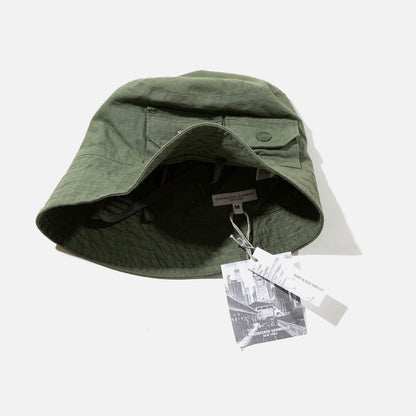 Engineered Garments Cotton Ripstop Explorer Hat in Olive from the brands Spring 2022 collection blues store www.bluesstore.co