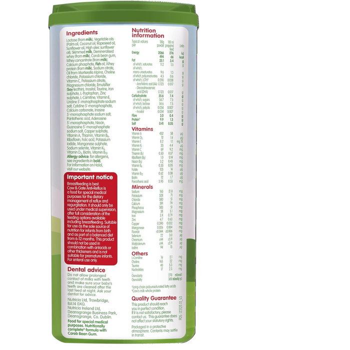 Cow & Gate Anti-Reflux Baby Milk Formula Powder from Birth 800g (T)