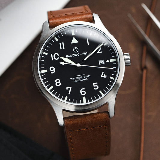 DIY Watchmaking Kit | Pilot Watch With Date & Brown Leather Strap | F01 (8215 or 8315 Miyota movement)