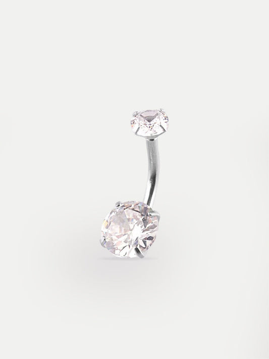 Gem Double Prong Set Navel Barbell 14G | Clear-Image 1