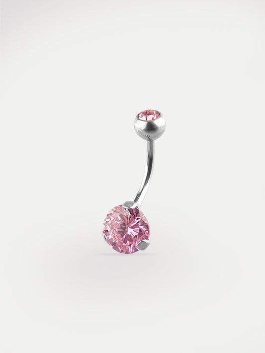 Gem Prong Set Navel Barbell 14G | Pink-Image 1