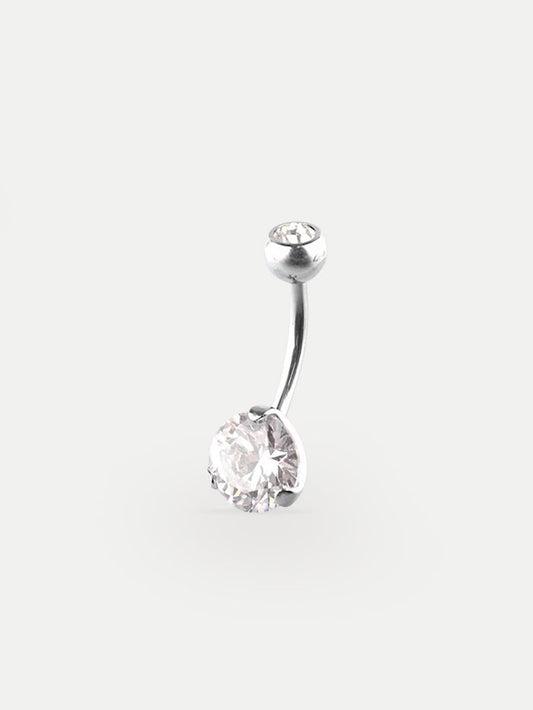 Gem Prong Set Navel Barbell 14G | Clear-Image 1