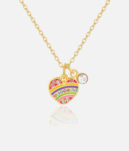 Girls Necklace, Crystal Rainbow Heart - Sweet Petite
