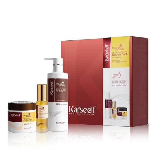 KARSEELL Maca Essence Moisturizing Repair Set – Shampoo + Essence Oil + Collagen Hair Mask - DOKAN