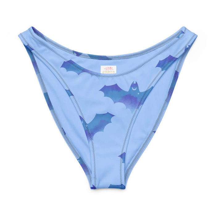 Lilith gothic bikini bottom in blue with watercolor bats and crescent moons