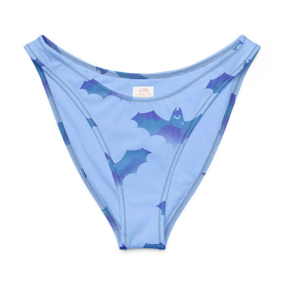 Lilith gothic bikini bottom in blue with watercolor bats and crescent moons