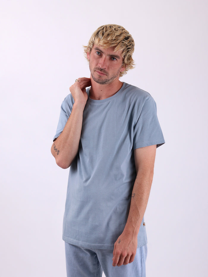Little Yellow Bird Organic Cotton Tui Tee | Dusky Blue-Image 1